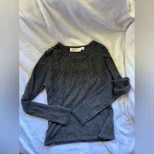 Anne Klein Charcoal Embellished Crewneck Sweater